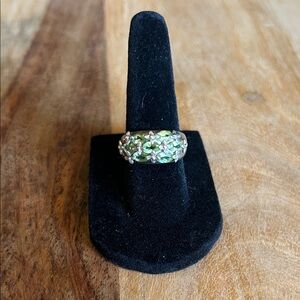 Floral peridot Green and Sterling Silver Ring